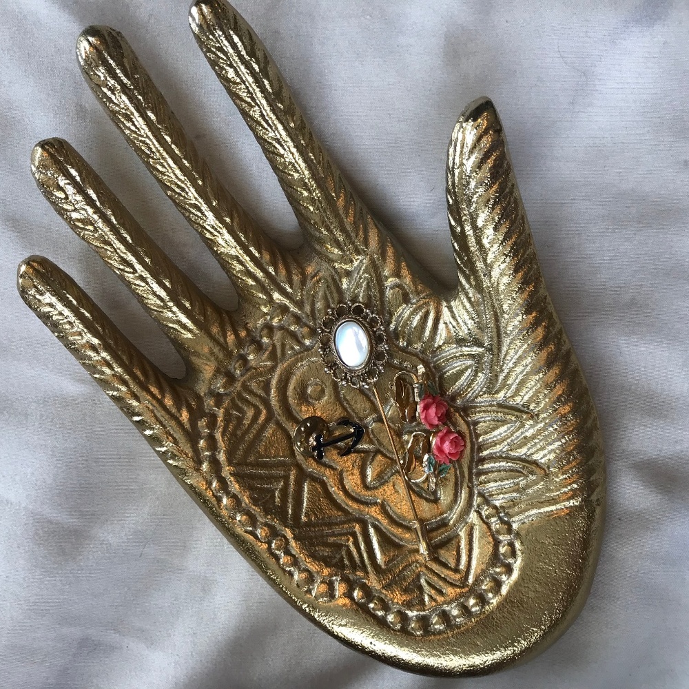 Gold hand henna tattoo ornate carved home decor